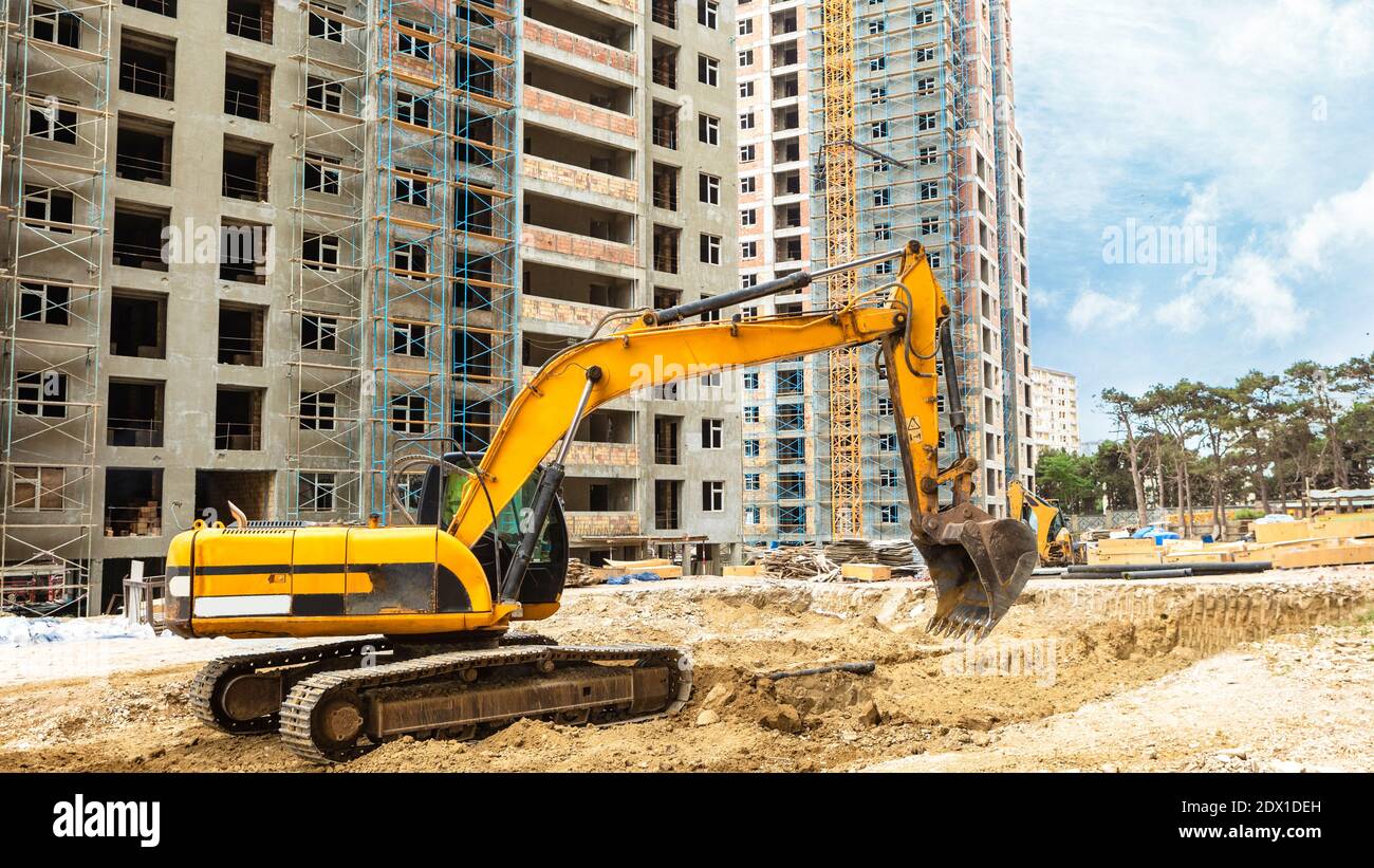 Bagger auf der Baustelle Stockfoto