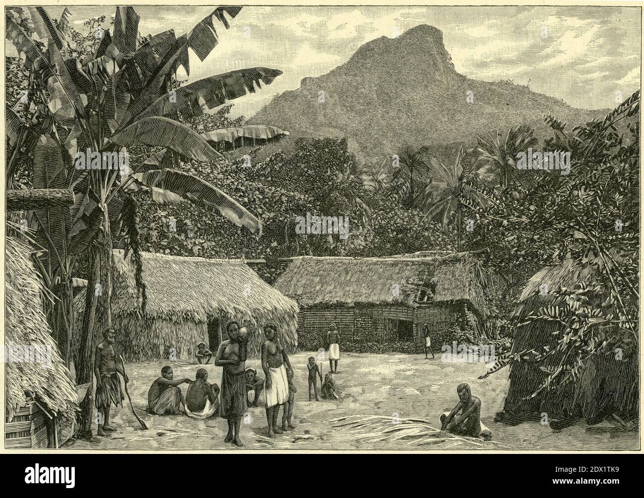 Stich eines Dorfes in Levuka, Fidschi, um 1890 Stockfoto