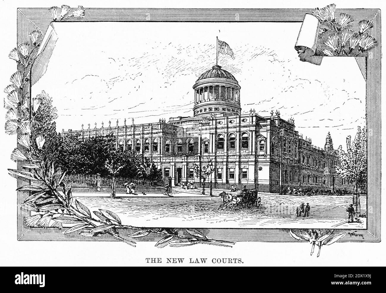 Gravur der neuen Gerichtshöfe von Melbourne, Victoria, Australien, um 1880 Stockfoto
