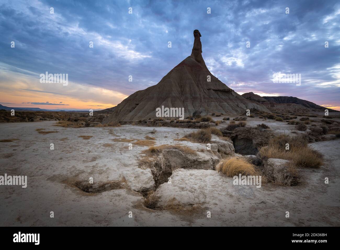 Castildetierra Sandstein bei Sonnenaufgang, Bardenas Reales von Navarra, Spanien Stockfoto