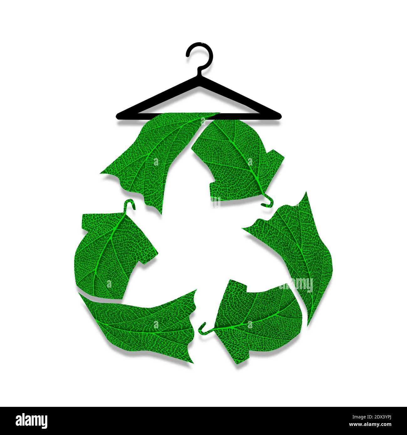 Nachhaltige Mode Text mit Recycling Kleidung Symbol auf Kleiderbügel aus  Blatt, reduzieren Abfall Konzept Stockfotografie - Alamy