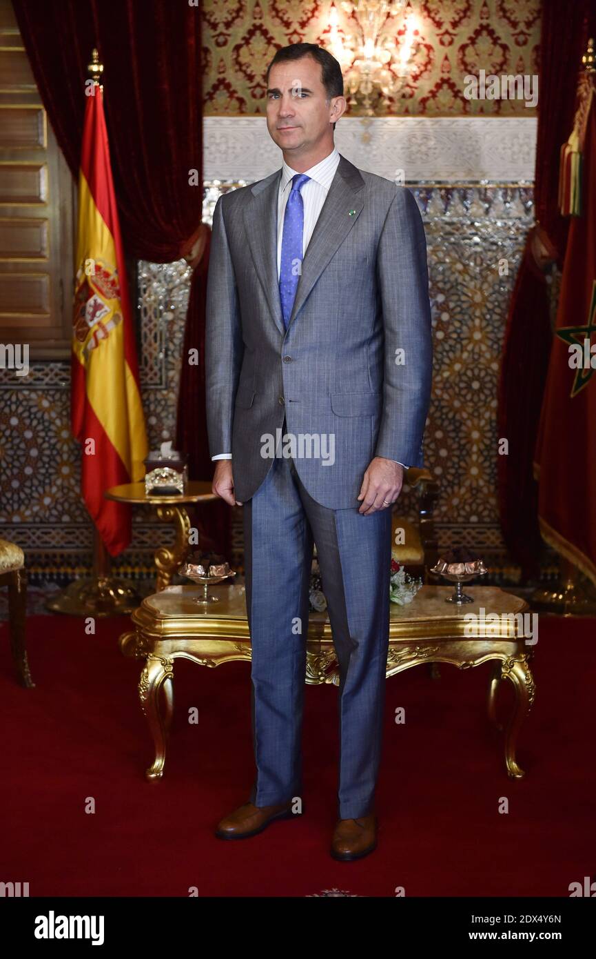 König Felipe VI. Von Spanien trifft am 15. Juli 2014 in Rabat, Marokko, den marokkanischen Premierminister Abdel Ilah Benkiran. Der neue König und die neue Königin von Spanien sind auf einem zweitägigen Besuch in Marokko. Foto von Nicolas Gouhier/ABACAPRESS.COM Stockfoto