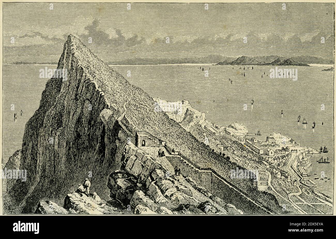 Gravur der Ansicht von der Signalstation am Felsen von Gibraltar, um 1880 Stockfoto