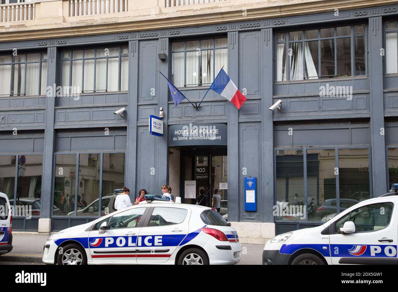 Außenansicht der Polizeistation des 3. Arrondissements, in Paris, Frankreich. Juli 31, 2014. Foto von Edouard Grandjean/ ABACAPRESS.COM Stockfoto