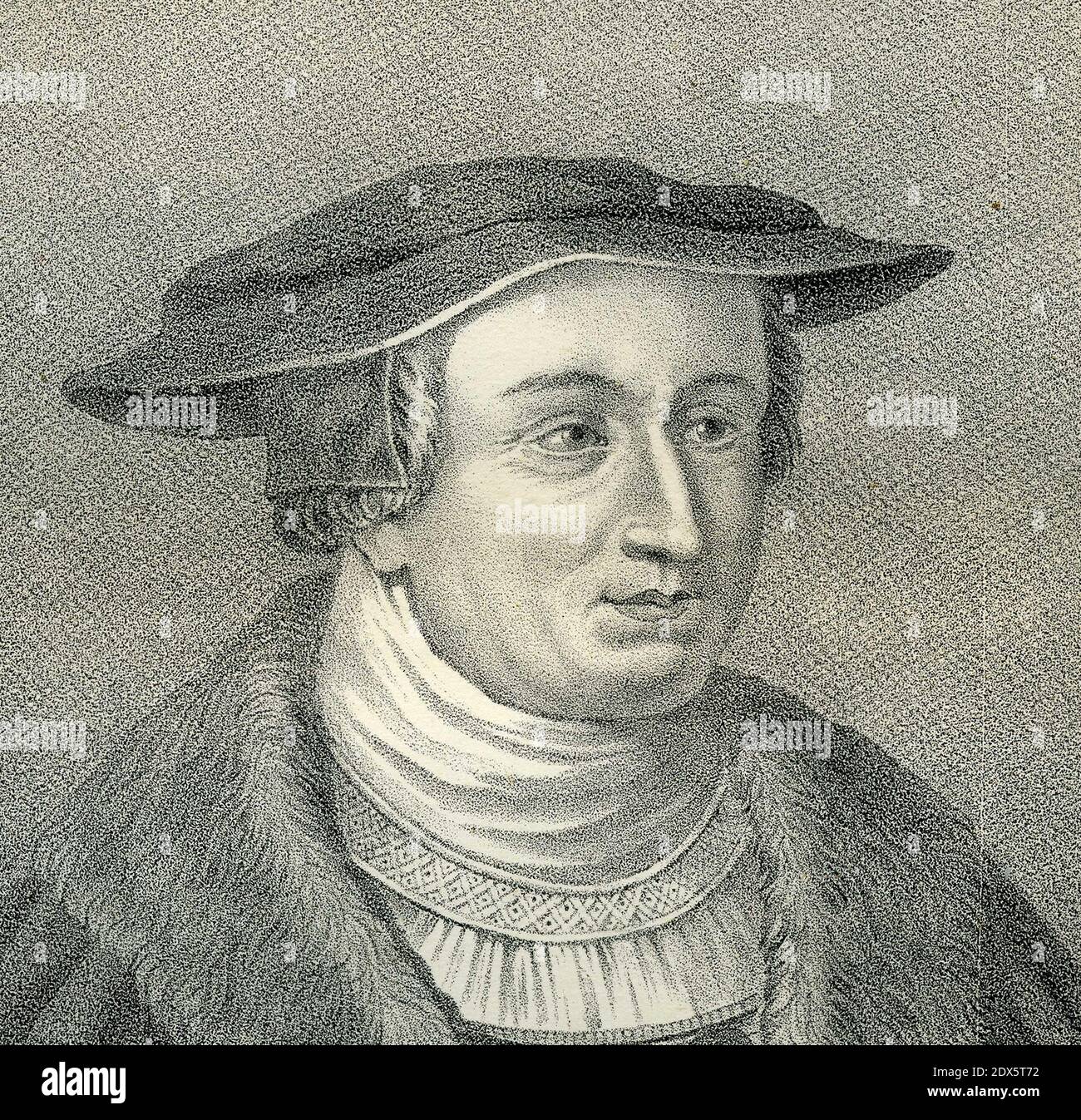 Stich von Joachim Vadian (1484 – 1551), geboren als Joachim von Watt, war Humanist, Gelehrter, Bürgermeister und Reformator in St. Gallen, Schweiz. Er war ein Freund von Ulrich Zwingli und Schwager des Täuferführers Conrad Grebel, Illustration aus der "Geschichte des Protestantismus" von James Aitken Wylie (1808-1890), Pub. 1878 Stockfoto