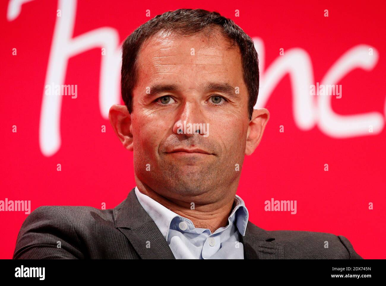 Benoit Hamon nimmt am 31. August 2014 am Abschlusstag der jährlich stattfindenden Sommeruniversität der Sozialistischen Partei (PS) in La Rochelle im Südwesten Frankreichs Teil. Foto von Patrick Bernard/ABACAPRESS.COM Stockfoto