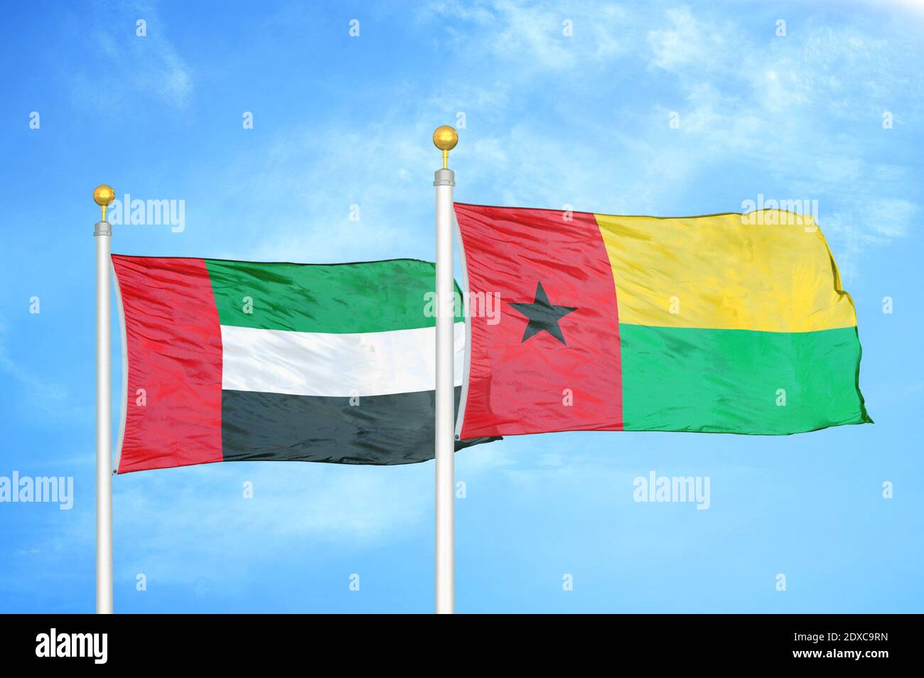 Vereinigte Arabische Emirate und Guinea-Bissau zwei Flaggen Stockfoto