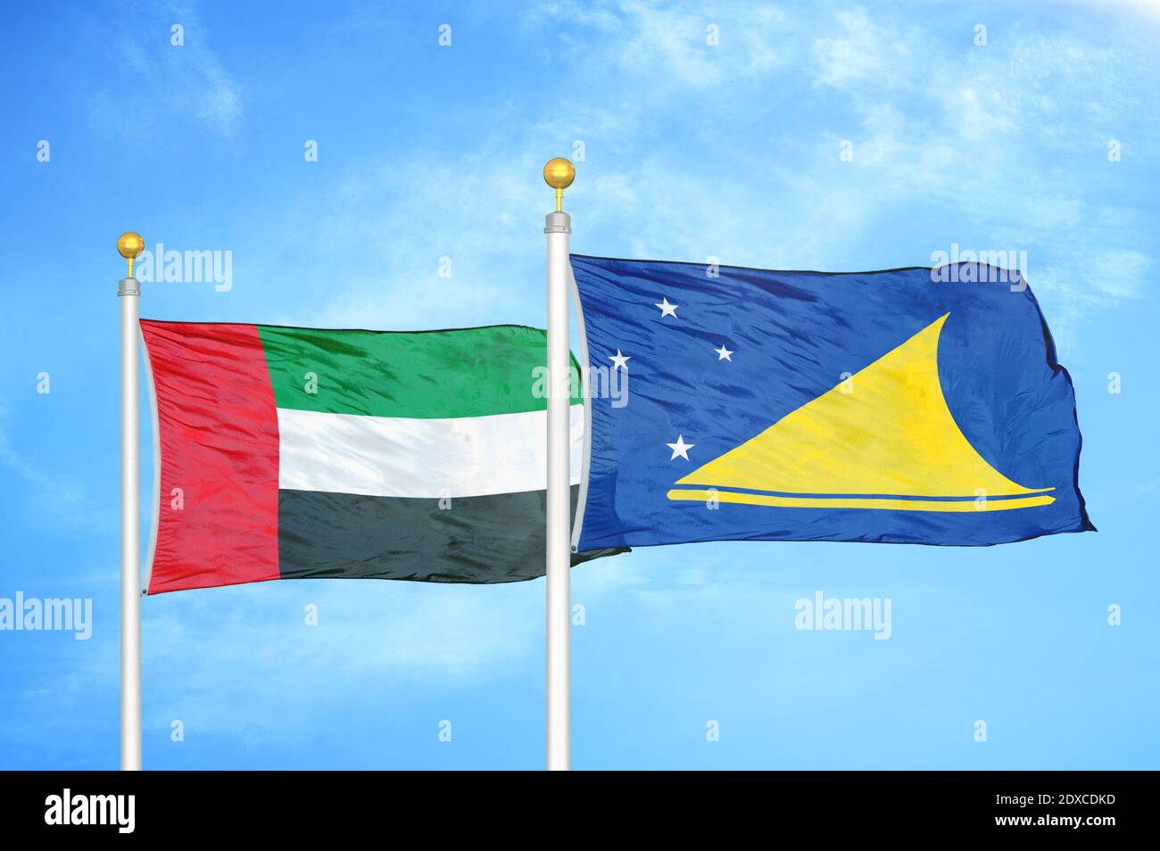 Vereinigte Arabische Emirate und Tokelau zwei Flaggen Stockfoto