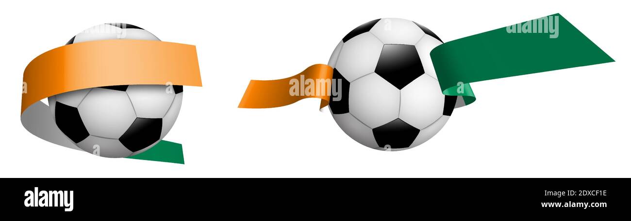 Bälle für Fußball, klassischer Fußball in Bändern mit Farben Cote d'Ivoire Flagge. Design-Element für Fußballwettbewerbe. Isolierter Vektor auf weißem Hintergrund Stock Vektor