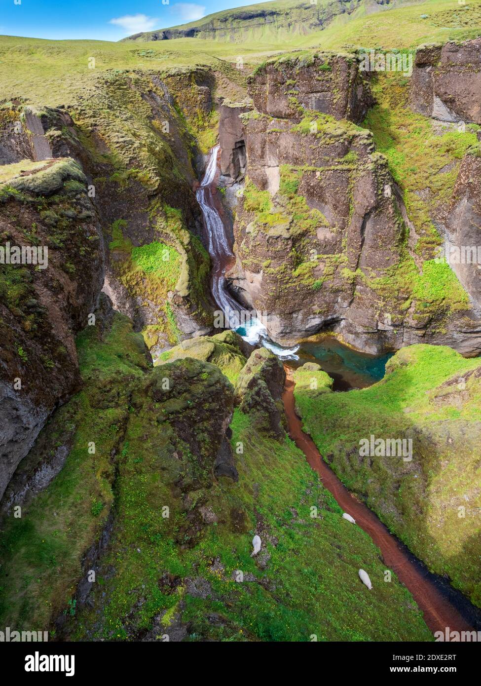 Malerische Aussicht auf den Fjadra Fluss, der durch den Fjadrargljufur Canyon fließt Stockfoto