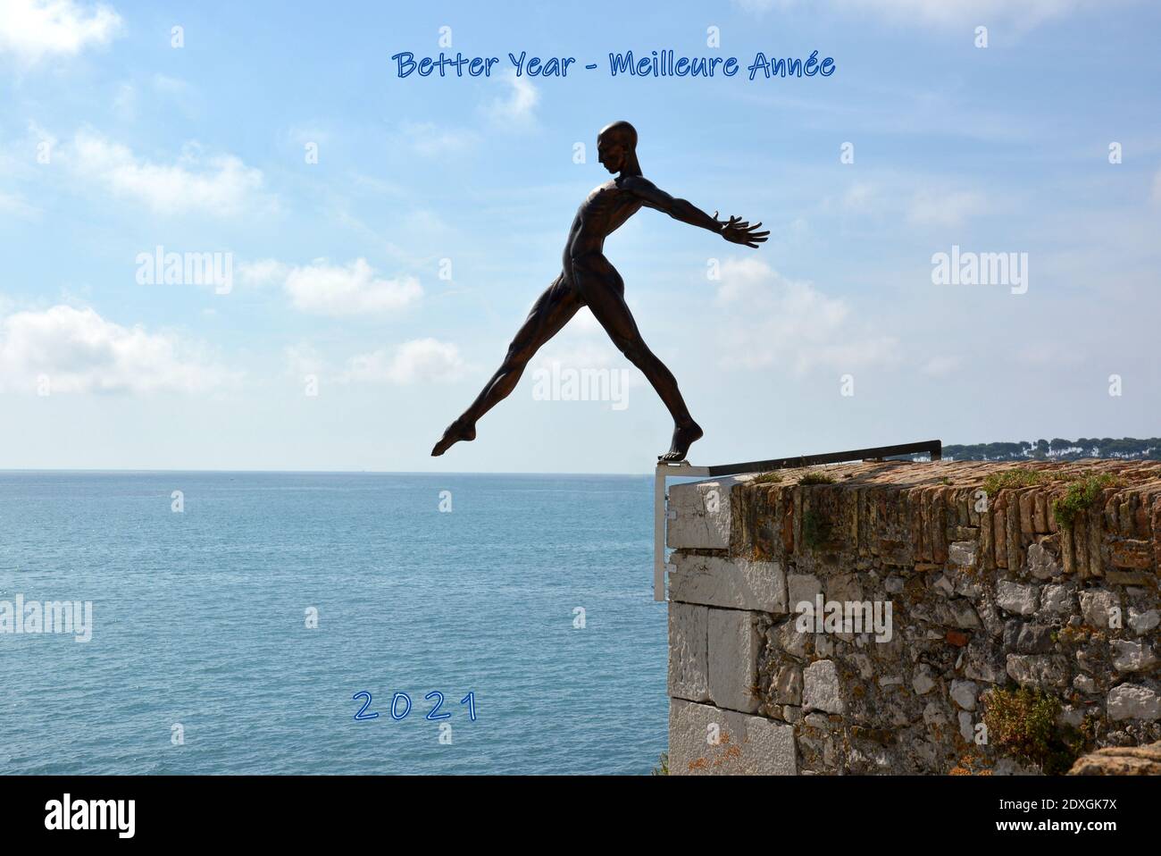 Frankreich, französische riviera, Antibes, die Skulptur Nicolas La Varenne auf den Wällen symbolisiert die Unsicherheit des kommenden Jahres. Stockfoto