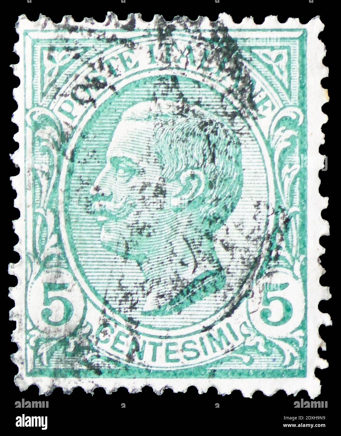 MOSKAU, RUSSLAND - 30. MÄRZ 2019: Eine in Italien gedruckte Briefmarke zeigt König Victor Emmanuel III., Typ Leoni Serie, um 1906 Stockfoto
