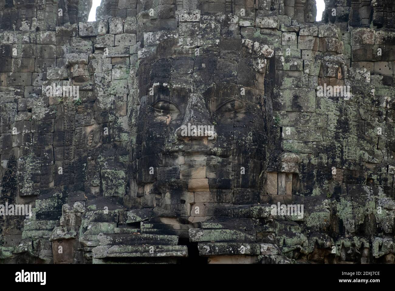 Großes Gesicht in die Wand eines Tempels in geschnitzt Angkor Thom Stockfoto