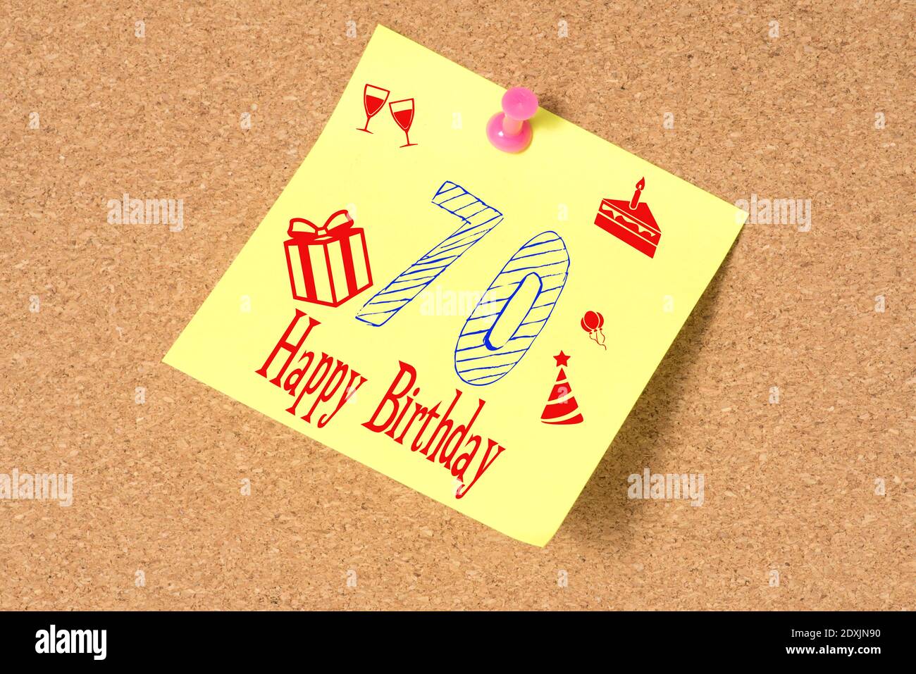 Pinnwand und alles gute zum 70. Geburtstag Stockfoto