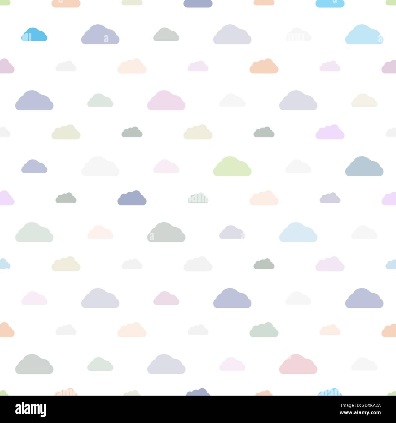Nahtloses Muster aus flauschigen pastellfarbenen Wolken auf weißem Hintergrund vektorgrafik Stock Vektor