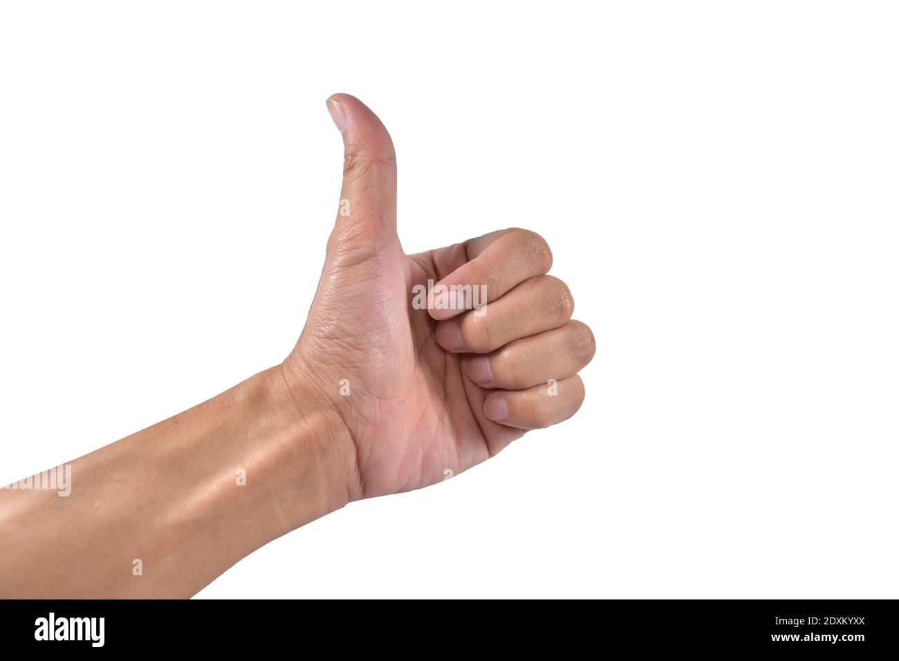 Hand Thump up auf weißem Hintergrund Stockfoto