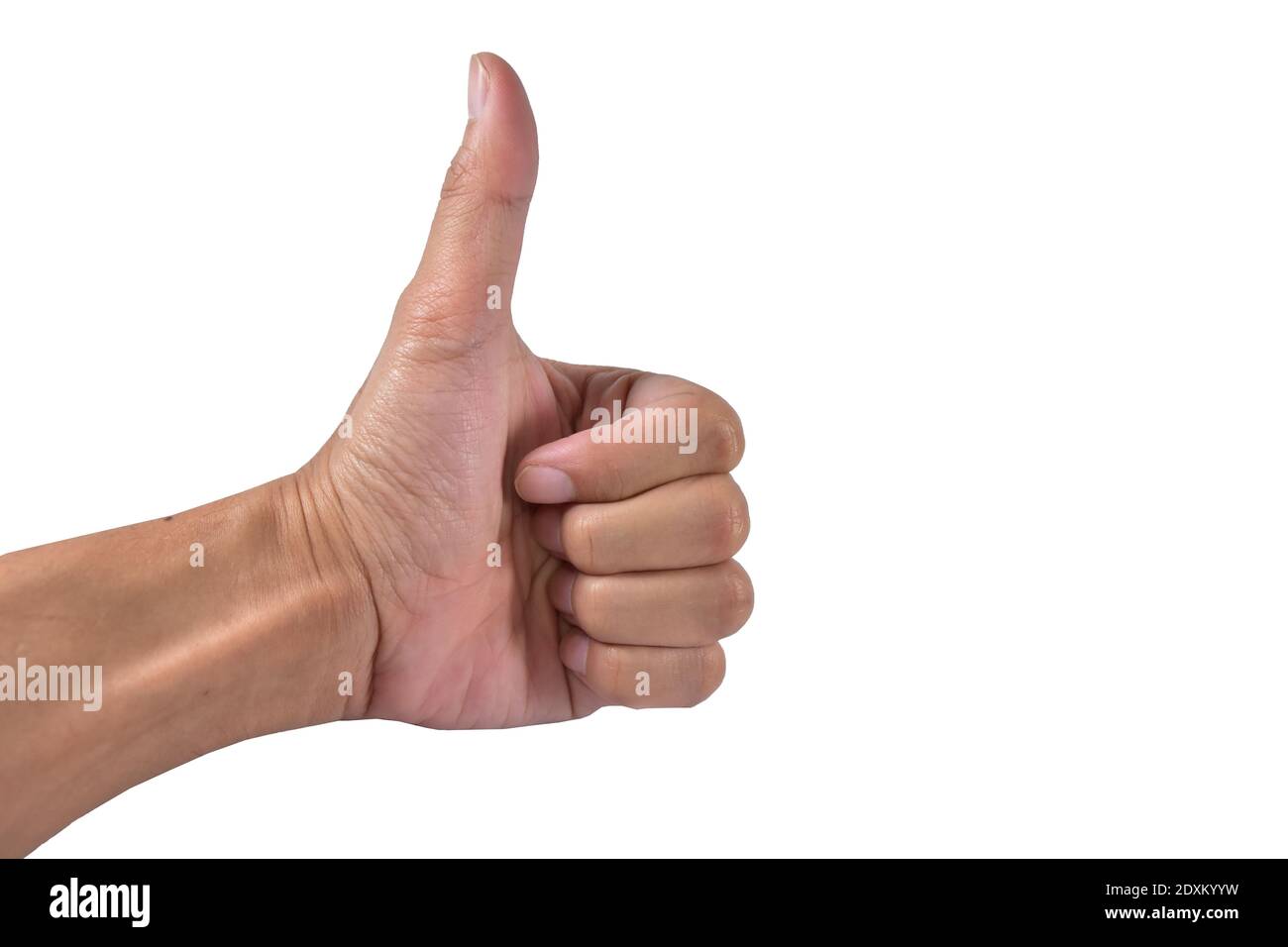 Hand Thump up auf weißem Hintergrund Stockfoto