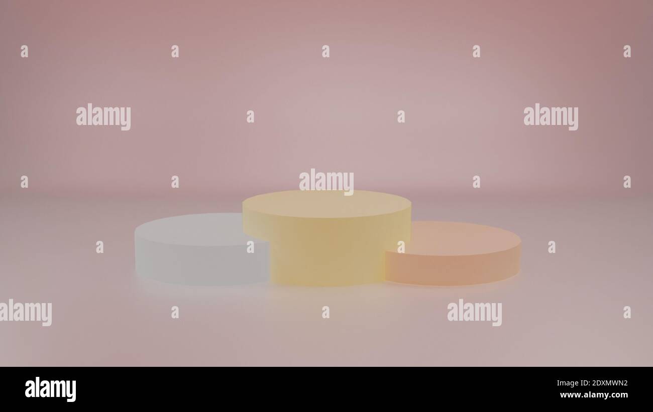 3D Begradigung Podium Showcase Ständer und Kreis Zylinder, Abstract Minimal Konzept mit rotem Hintergrund, geometrische Form in Pastellfarbe. Für das Produkt Stockfoto