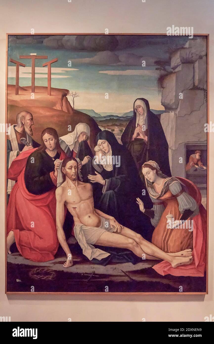 Trauer um den toten Christus von Juan de Borgoña der Tounger, 16. Jahrhundert im Colegio de San Gregorio in der Stadt Valladolid, Spanien Stockfoto