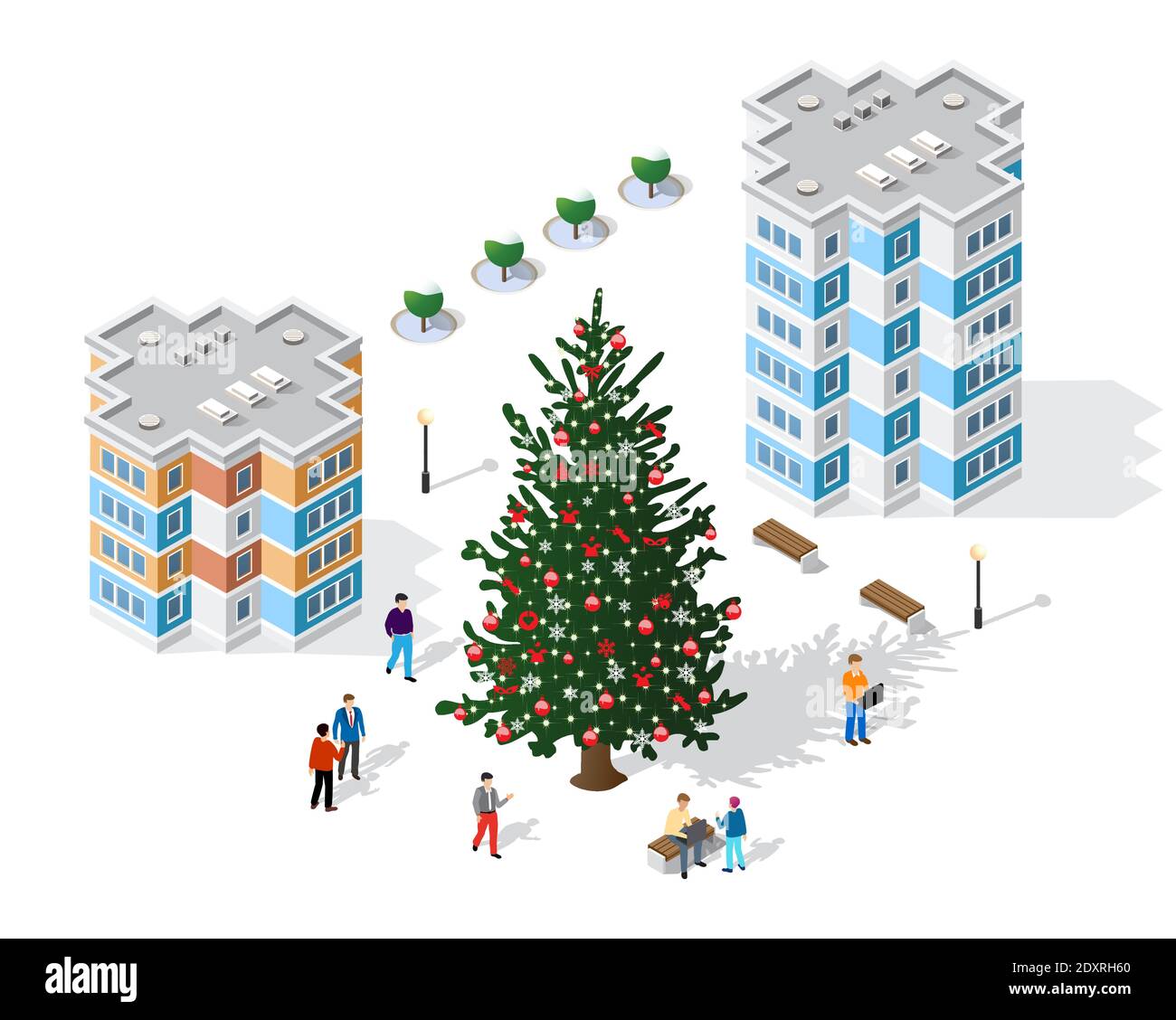 Landschaft Schnee bedeckt die isometrische Stadt Stock Vektor