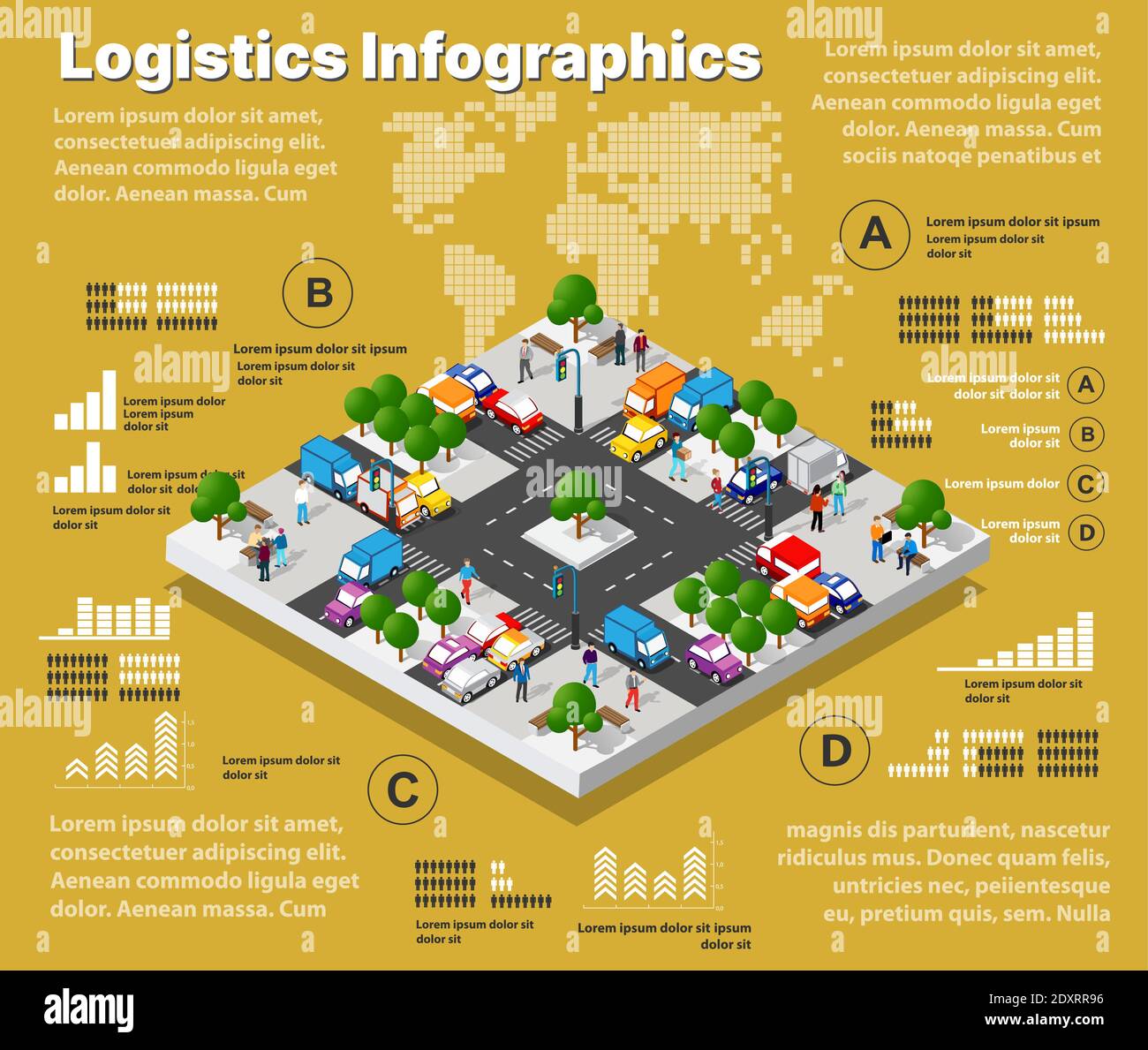 Logistische Illustration Infografiken des städtischen Straßenverkehrs Stock Vektor