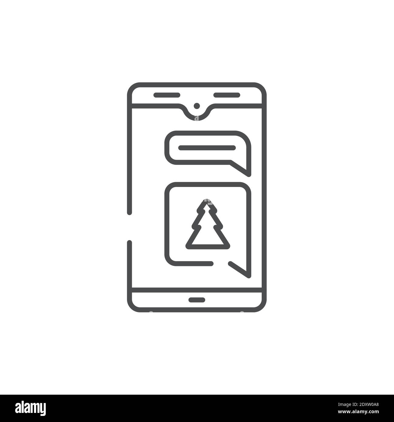 Neujahrssymbol auf dem Telefon. Leuchtende Lichter. Bearbeitbare Kontur. Stock Vektor