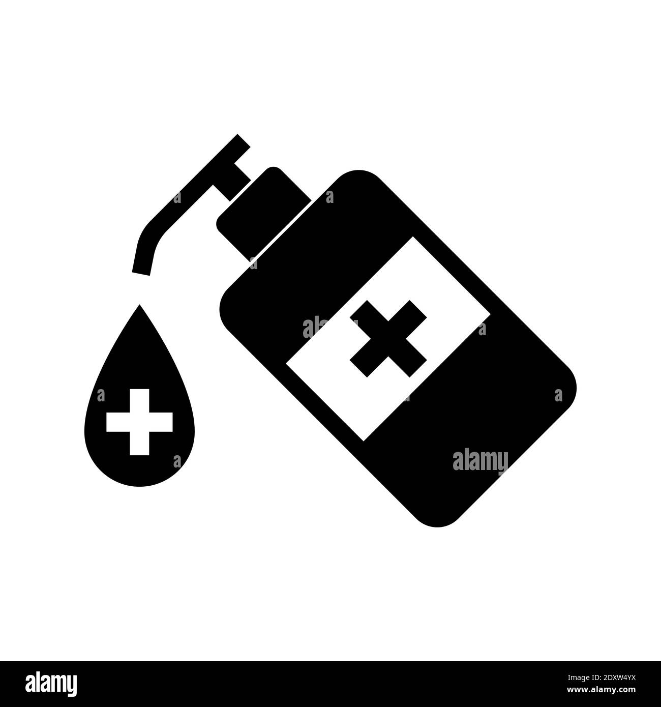 Hand antiseptisch. Schwarzes antiseptisches Symbol. Händewaschen mit Desinfektionsmittel. Vektorgrafik. Stock Vektor