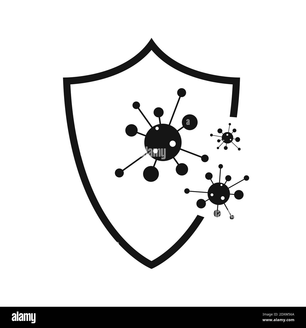 Schildsymbol mit Coronavirus-Zeichen. Symbol für Sicherheitskonzept. Vektorgrafik. Covid-19-Schild isoliert Stock Vektor