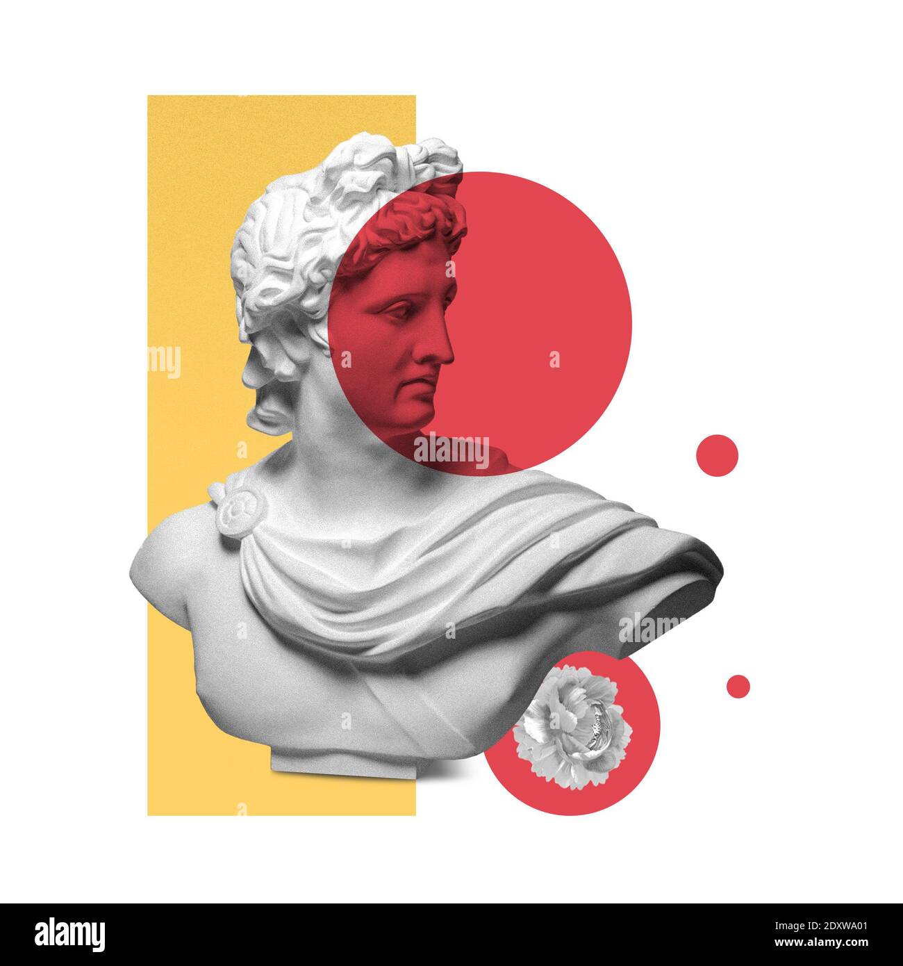 Modernes konzeptuelles Kunstplakat mit alter Statue. Collage zeitgenössischer Kunst Stockfoto