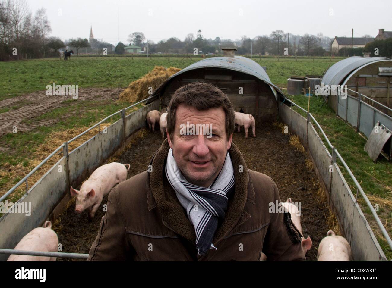 Yannick Jadot Reise in die Bretagne zum Thema der landwirtschaftlichen Transition. Der Kandidat Europe Ecologie Les Verts (EELV) bei der Präsidentschaftswahl Stockfoto