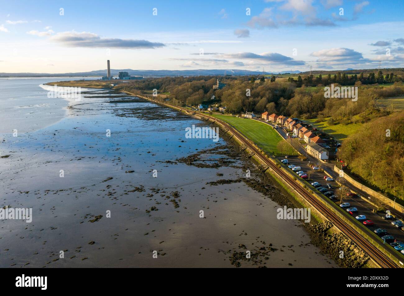 Luftaufnahme des in Betrieb genommenen Kohlekraftwerks Longannet in Kincardine of Forth, Schottland. Stockfoto