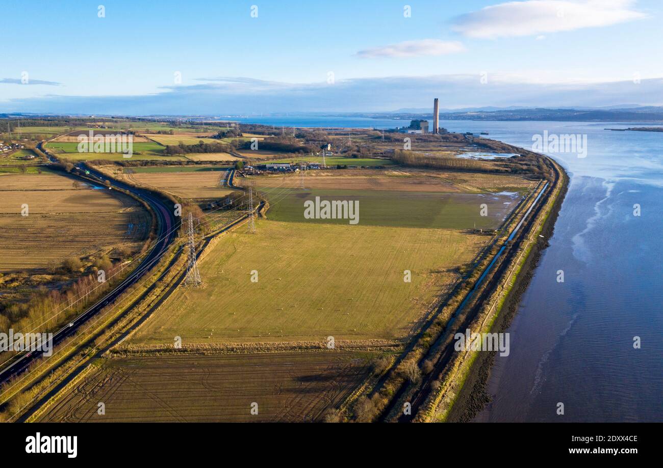 Luftaufnahme des in Betrieb genommenen Kohlekraftwerks Longannet in Kincardine of Forth, Schottland. Stockfoto