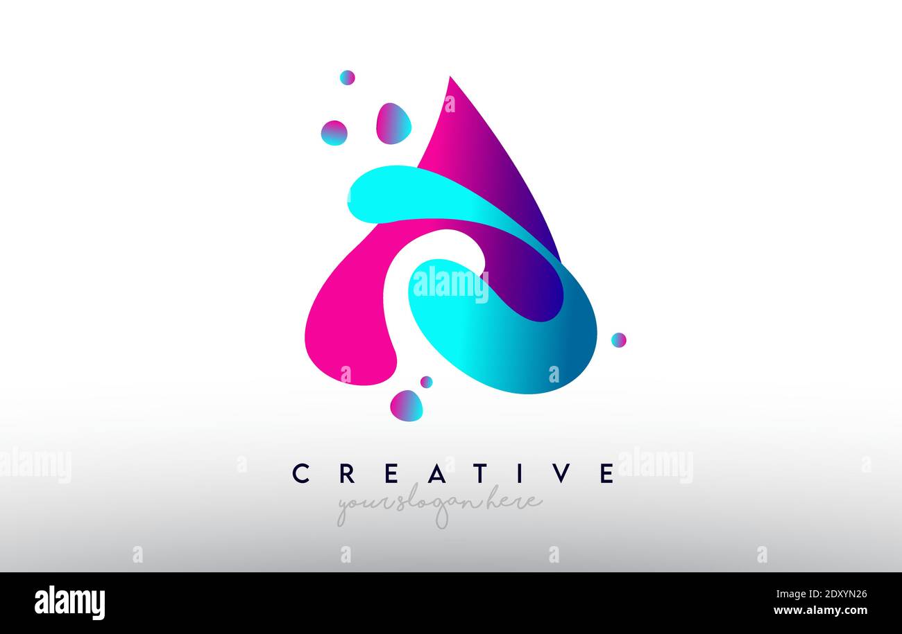 Ein Letter Design-Logo. Regenbogen Bubble Gum Buchstaben Farben mit Punkten und Flüssigkeit bunte kreative Formen Stock Vektor