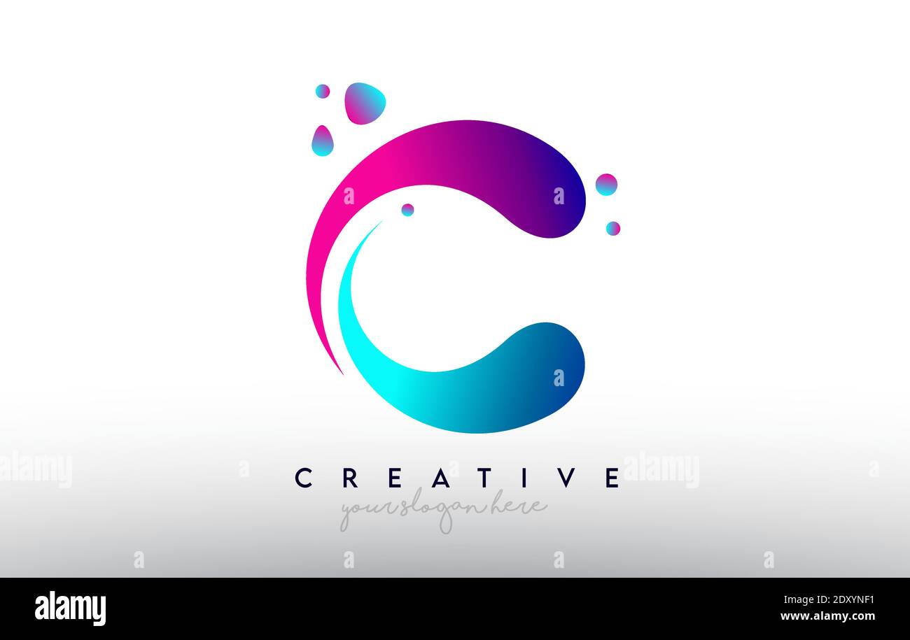 C Letter Design-Logo. Regenbogen Bubble Gum Buchstaben Farben mit Punkten und Flüssigkeit bunte kreative Formen Stock Vektor