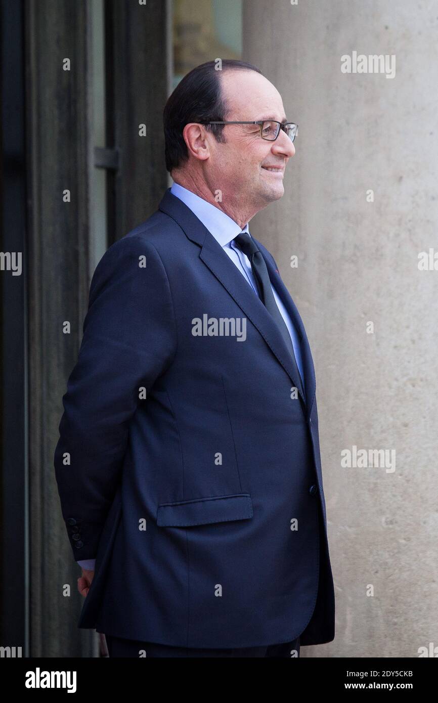 Der französische Präsident Francois Hollande empfängt am 10. November 2014 den Ministerpräsidenten der Föderation Wallonien-Brüssel Rudy Demotte im Elysée-Palast in Paris. Foto von Audrey Poree/ABACAPRESS.COM Stockfoto