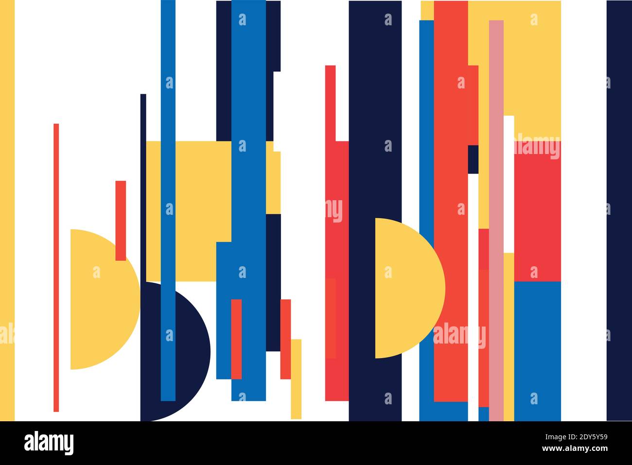Nahtloses abstraktes Vektor Geometrisches Musterdesign im Bauhaus und mondrian Stil. Farbe hell und modern. Für Hintergrund, Druck, Grafik und Hintergrundbild Stock Vektor