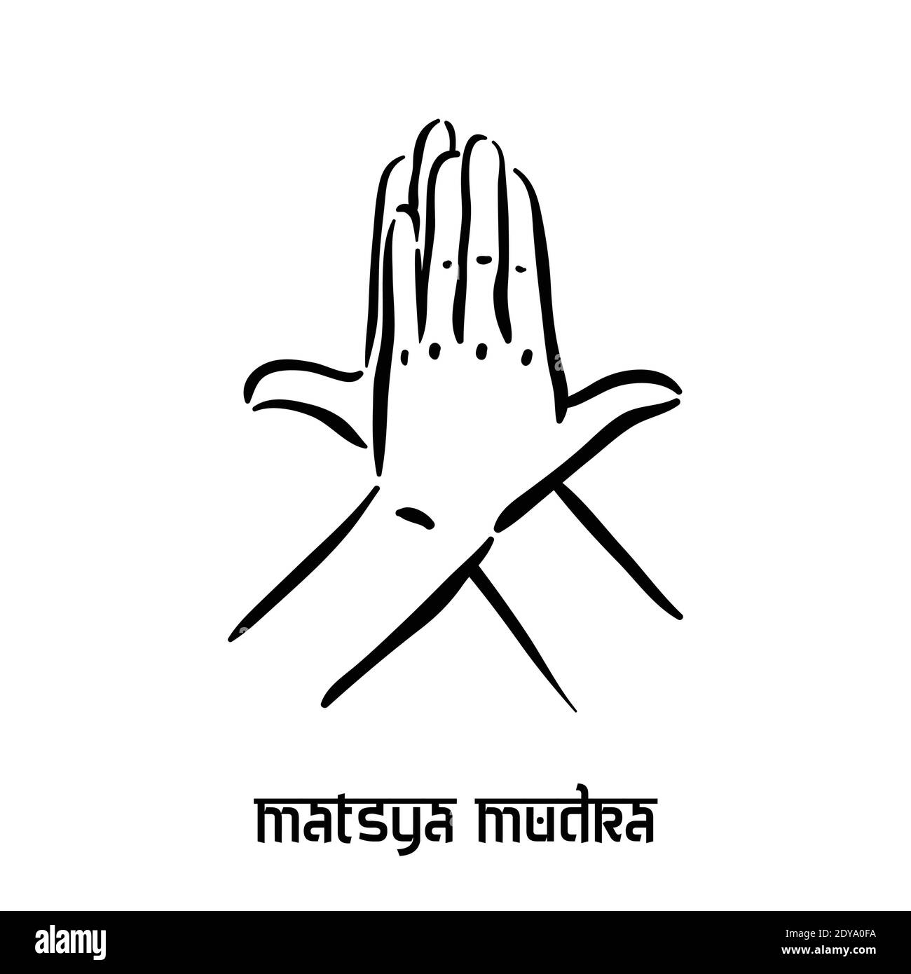 Matsya mudra. Hand Spiritualität hindu Yoga der Finger Geste. Technik der Meditation für die geistige Gesundheit. Stock Vektor