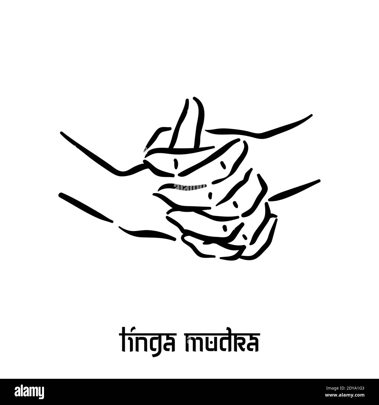 Linga mudra. Hand Spiritualität hindu Yoga der Finger Geste. Technik der Meditation für die geistige Gesundheit. Stock Vektor