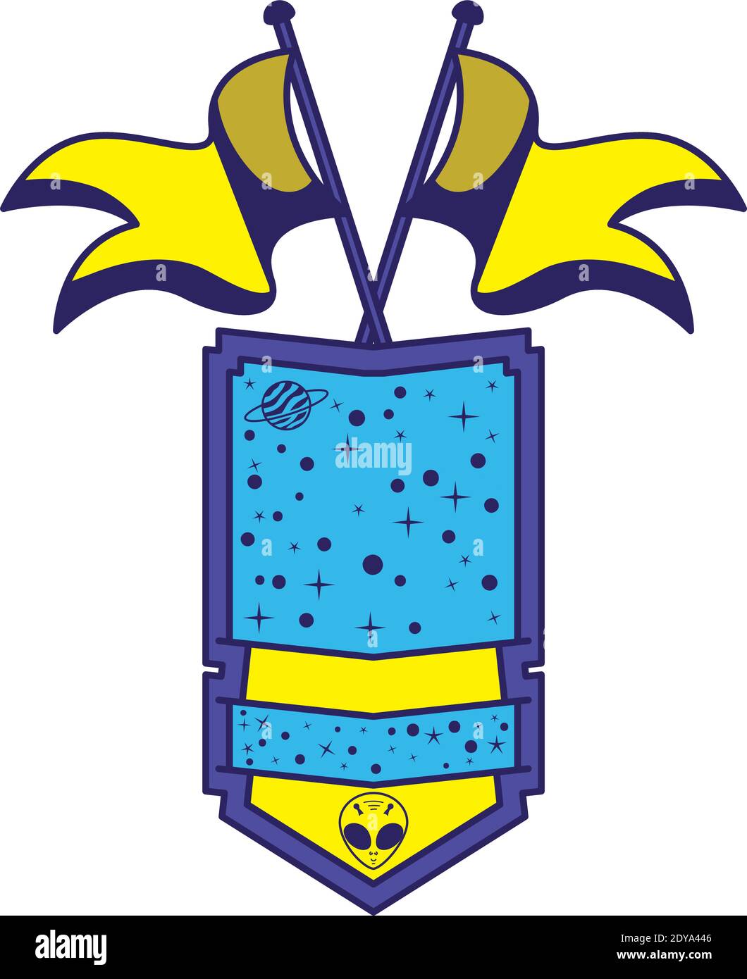 Abzeichen mit saturn in ihm und zwei Flagge Stock Vektor Abzeichen mit saturn in ihm und zwei Flagge Stock Vektor