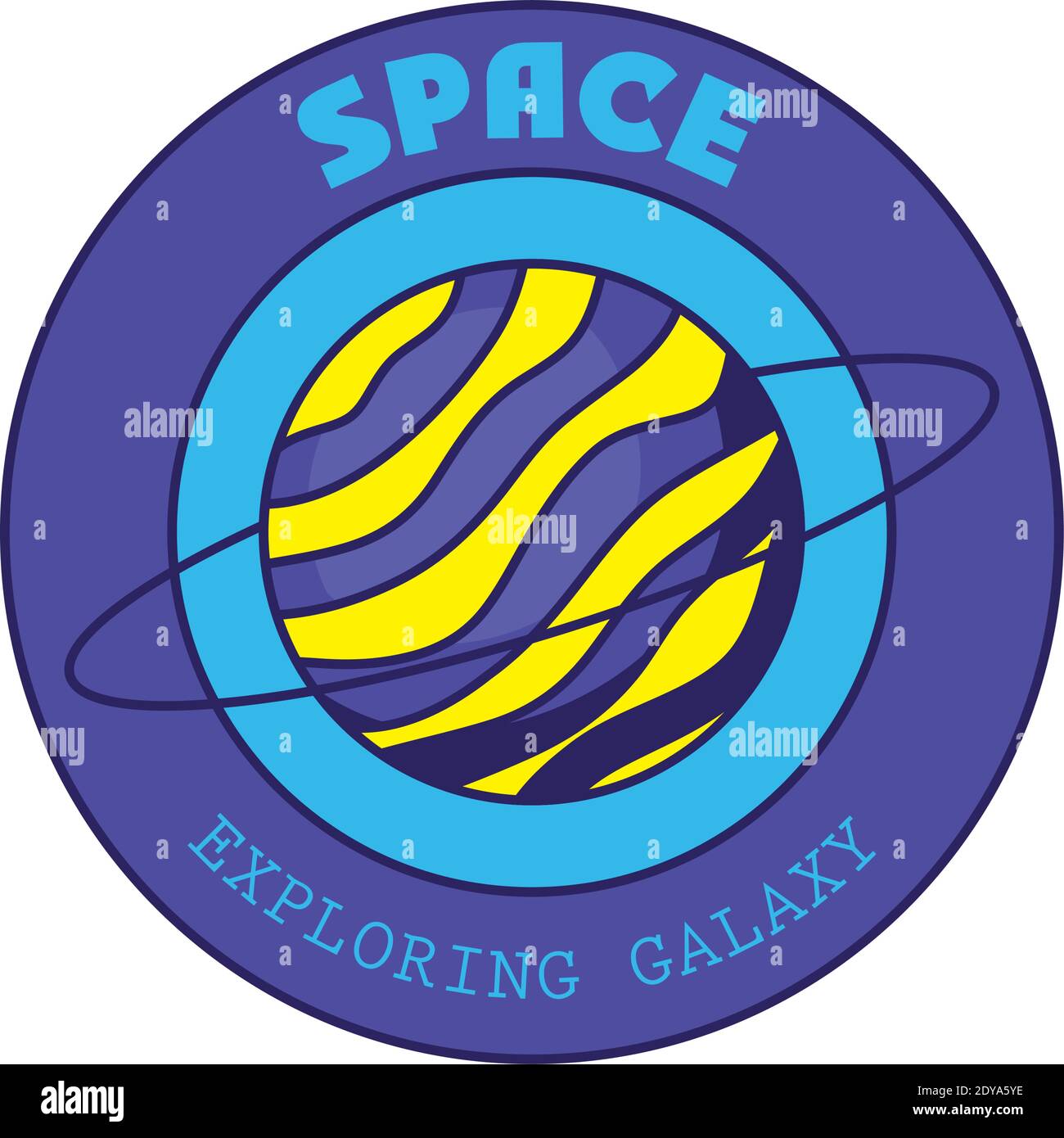 Abzeichen mit saturn in ihm und Raum Erforschung Galaxie Schriftzug Stock Vektor Abzeichen mit saturn in ihm und Raum Erforschung Galaxie Schriftzug Stock Vektor