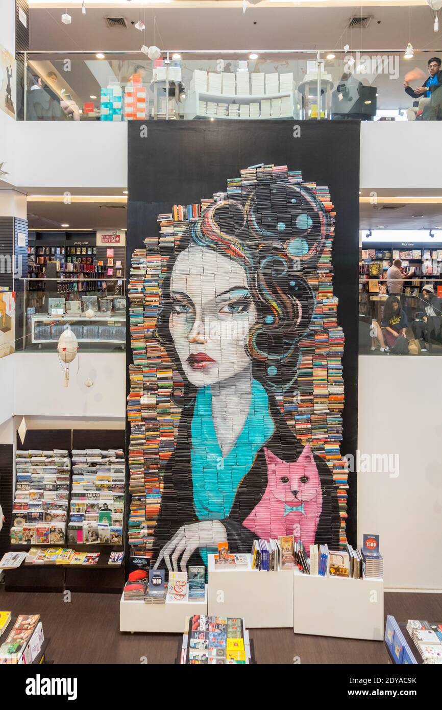 Wandkunst in einer Buchhandlung in Taguig City, Philippinen Stockfoto