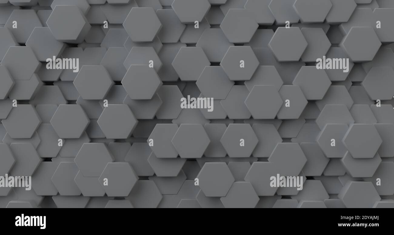 Hexagon Wand, grauer Hintergrund Abstraktion 3d-Rendering Stockfoto
