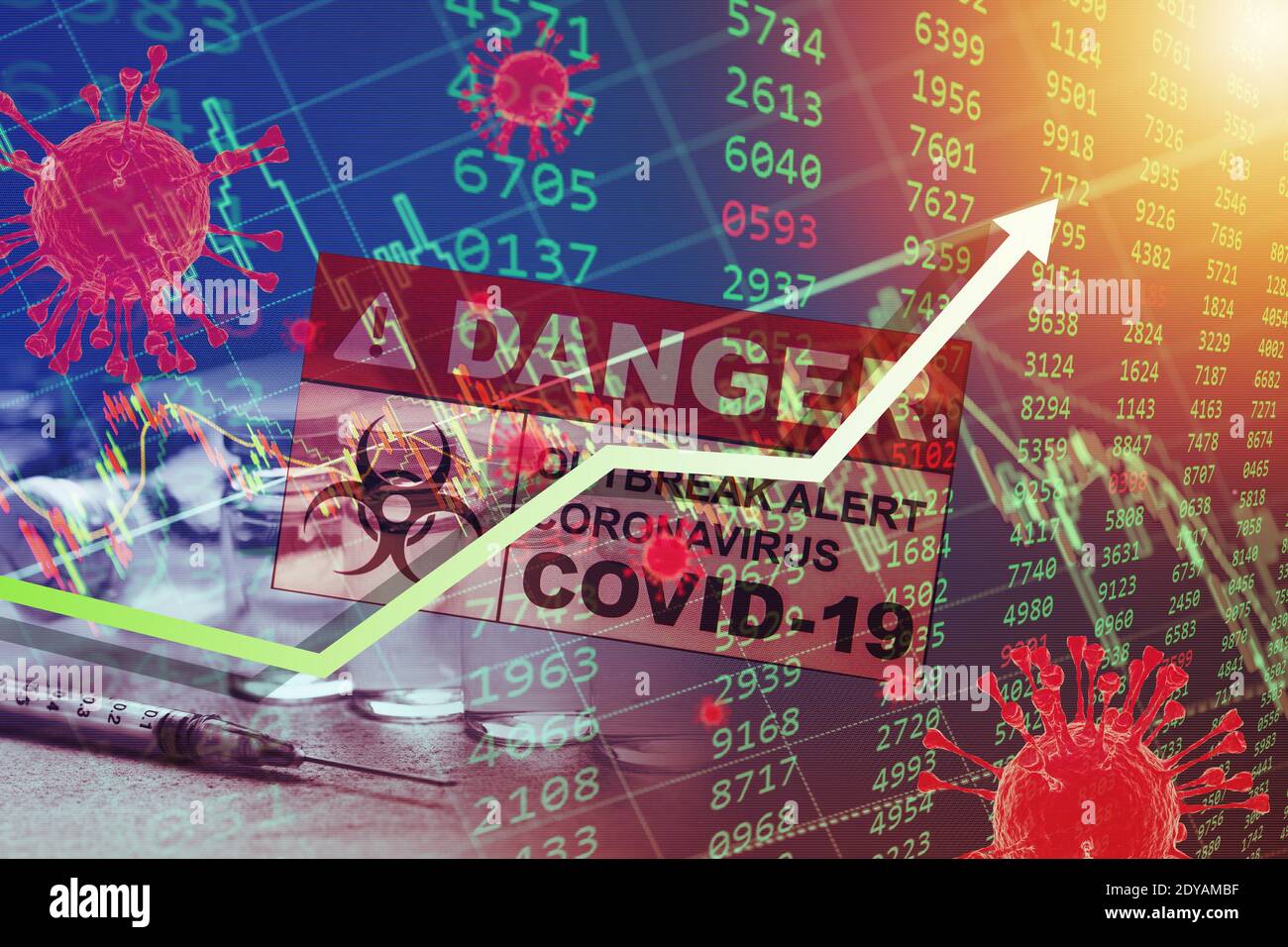 Der Aktienmarkt der Unternehmen steigt nach dem Coronavirus(Covid-19)-Pandemiekonzept nach oben. Stockfoto