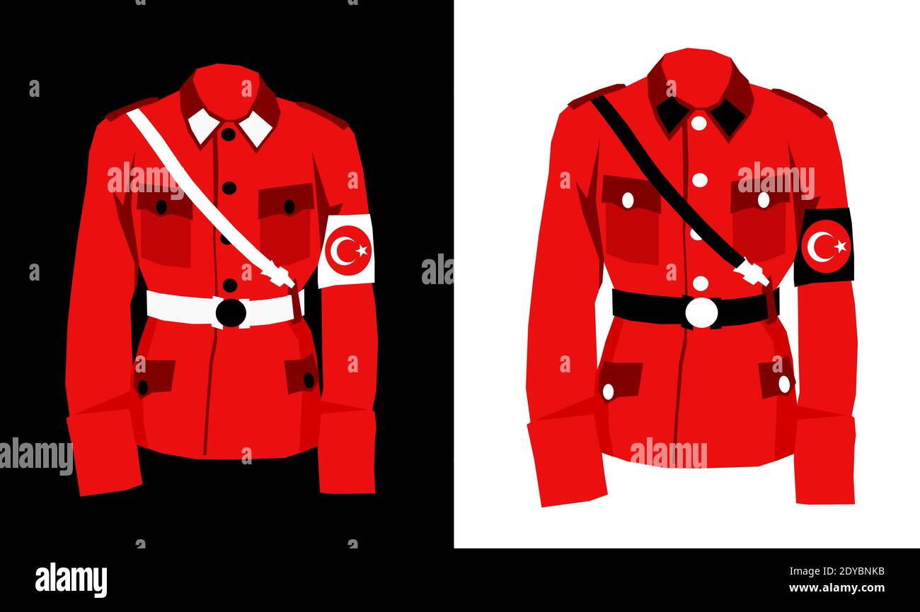 Uniform in Farben der türkischen Flagge als Metapher der Türkei Und seine autoritäre Regierung und Dominanz des Präsidenten Stockfoto