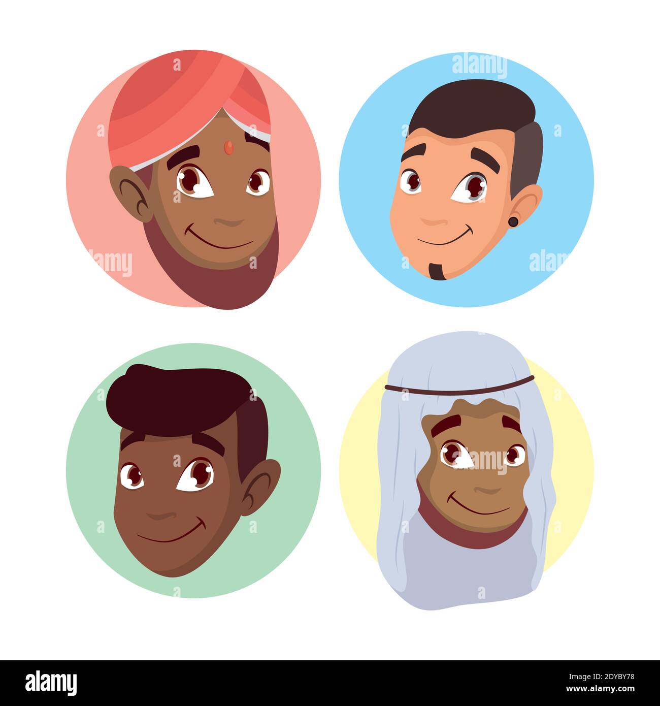 Junge Männer Gruppe Vielfalt Köpfe Zeichen Vektor Illustration Design Stock Vektor