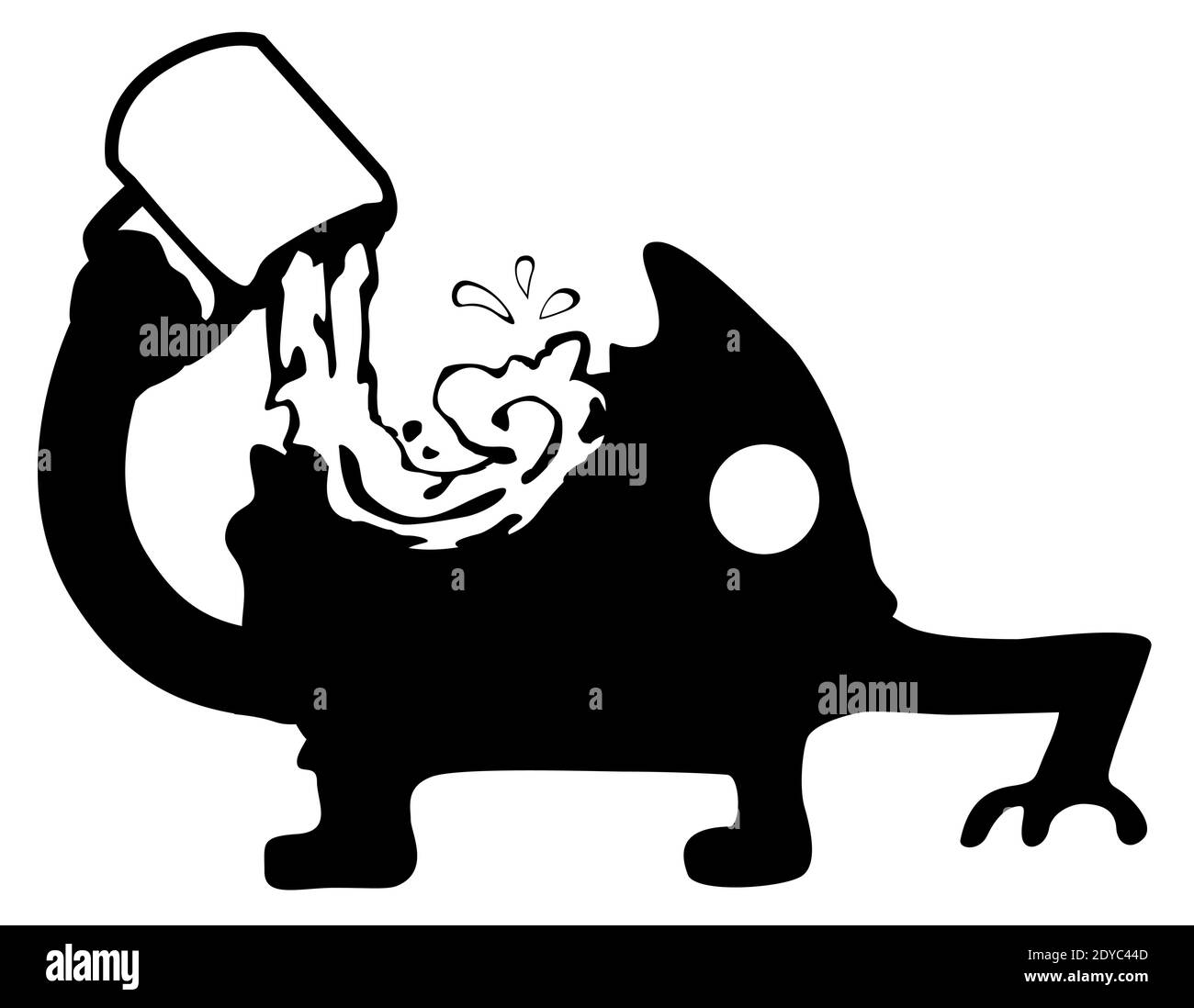 Tuckende Getränk aus Tasse gierig Figur Silhouette Schablone schwarz, Vektor-Illustration, horizontal, über weiß, isoliert Stock Vektor