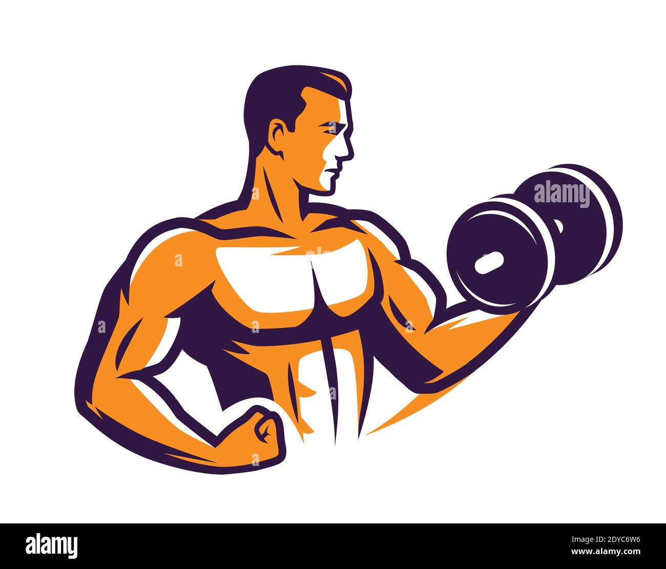 Logo des Fitnessstudios. Bodybuilder Hantelhub Vektor-Illustration Stock Vektor