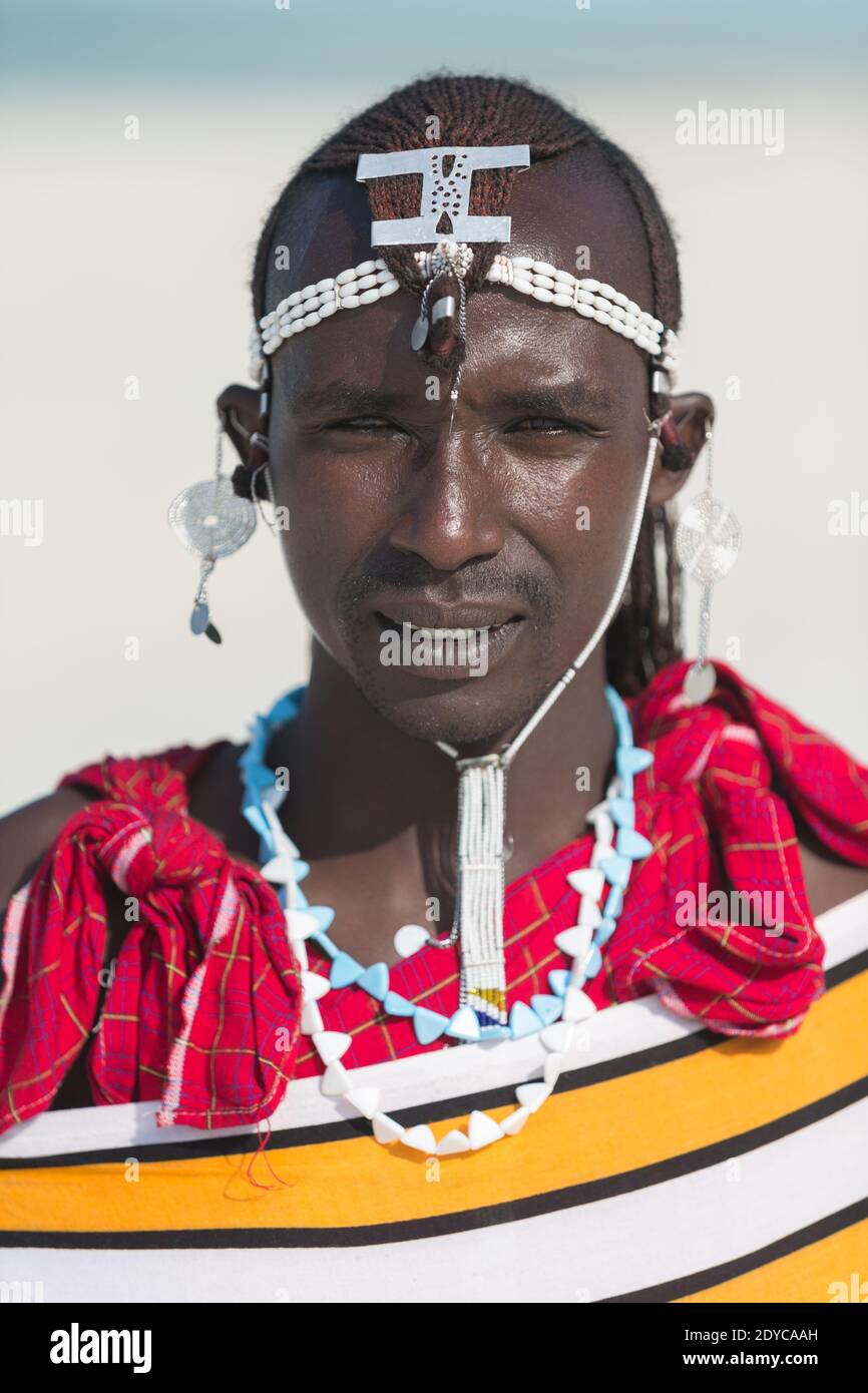 Tansania Sansibar Porträt des Maasai-Mannes Stockfoto