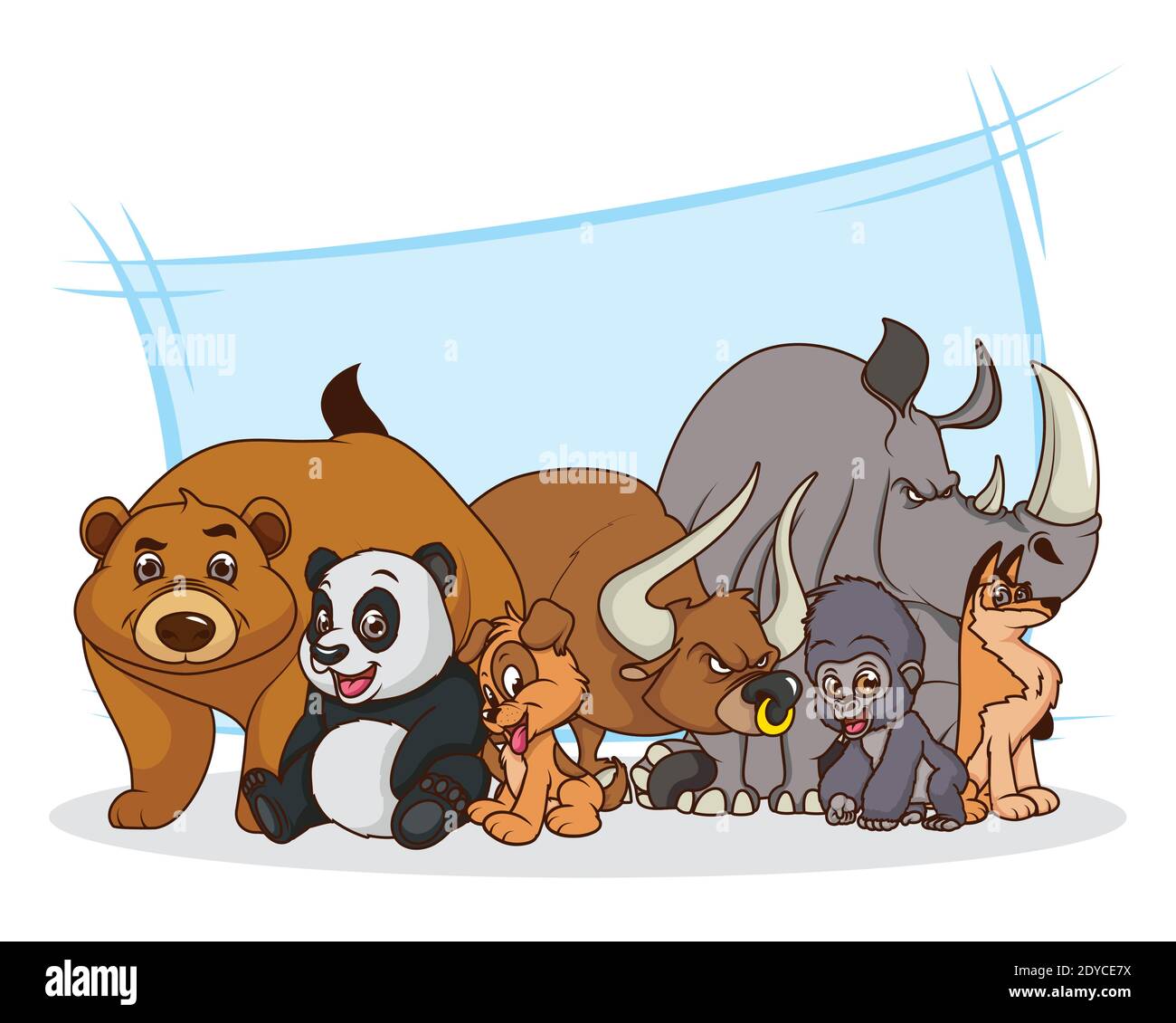 Gruppe von sieben Tieren Comic-Comic-Figuren Vektor Illustration Design Stock Vektor