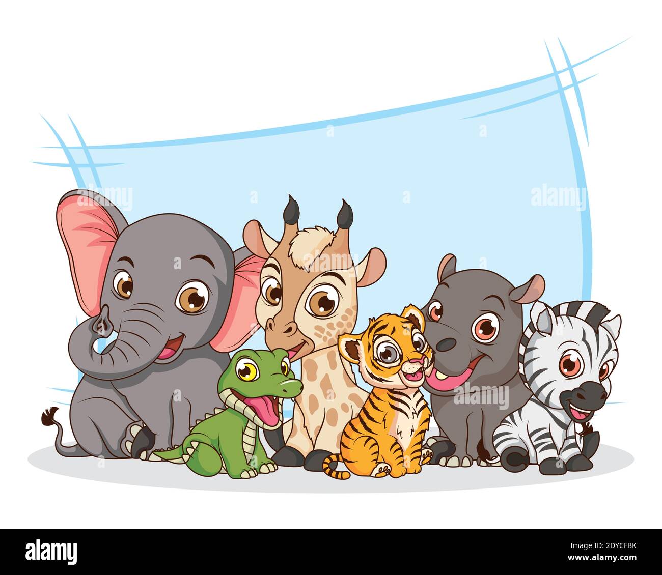 Niedliche sechs Tiere Babys Cartoon Figuren Vektor Illustration Design Stock Vektor